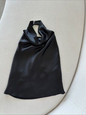 Zara Black Satin Halter Neck Blouse